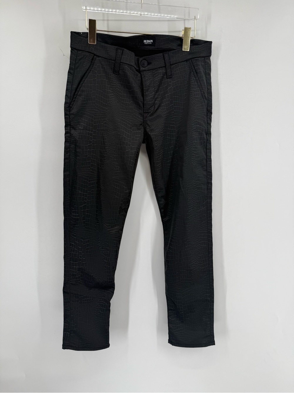 HUDSON WOMENS JAMIE SLIM CHINO W/ CROC PRINT BLACK JEAN PANTS SIZE 27 NWT